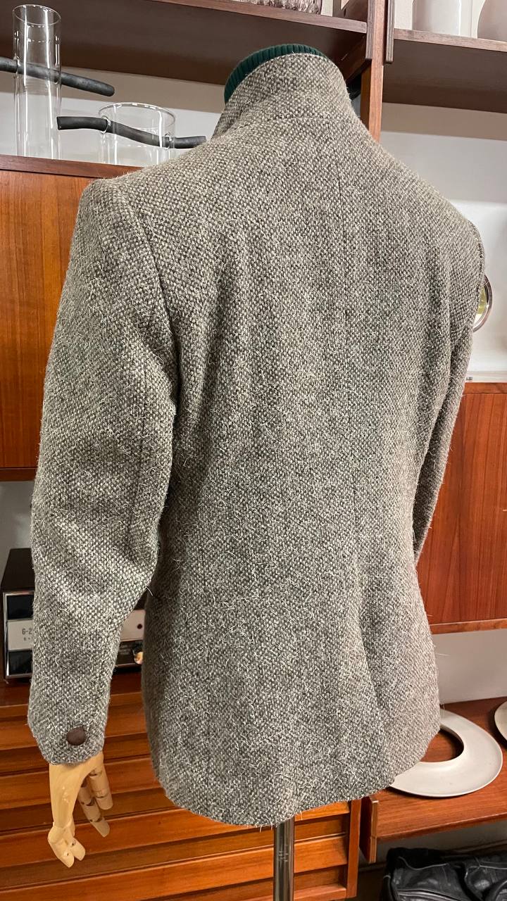 Blazer anni 80 strutturato doppiopetto in lana con dettagli in pelle - tg. 44