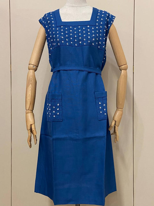 Abito sartoriale smanicato in lino - ricamato a mano - anni 60