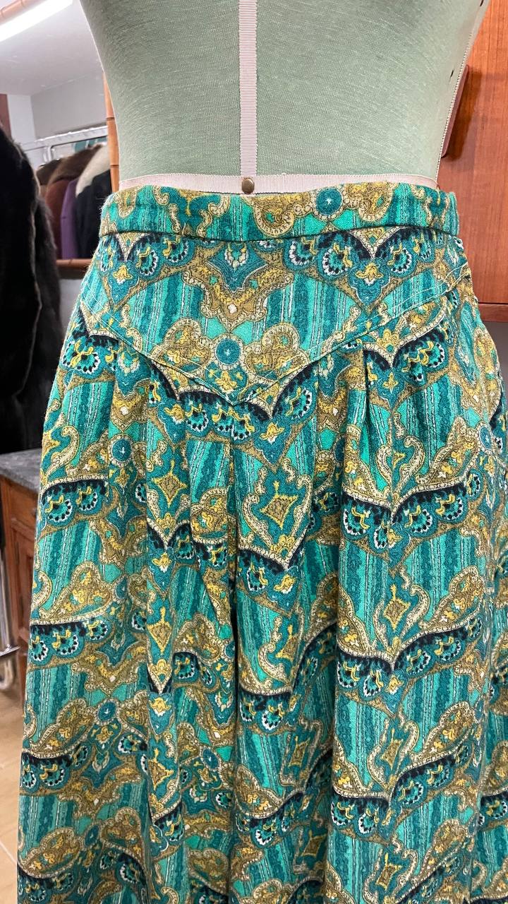 Gonna pantalone primi anni 80 in flanella leggera - stampa paisley- tg.46