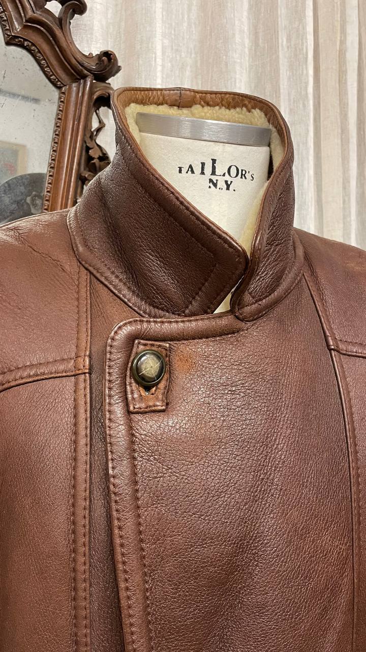 Montone fine 80s - Shearling col.cioccolato - pelle liscia esternamente - tg.52 over