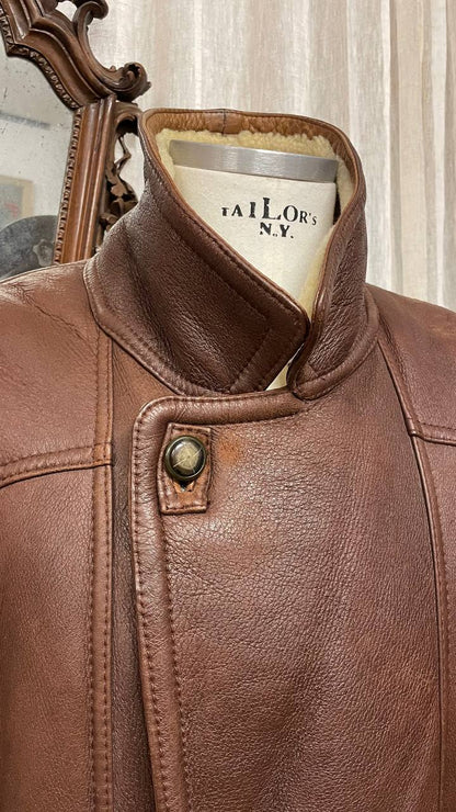 Montone fine 80s - Shearling col.cioccolato - pelle liscia esternamente - tg.52 over