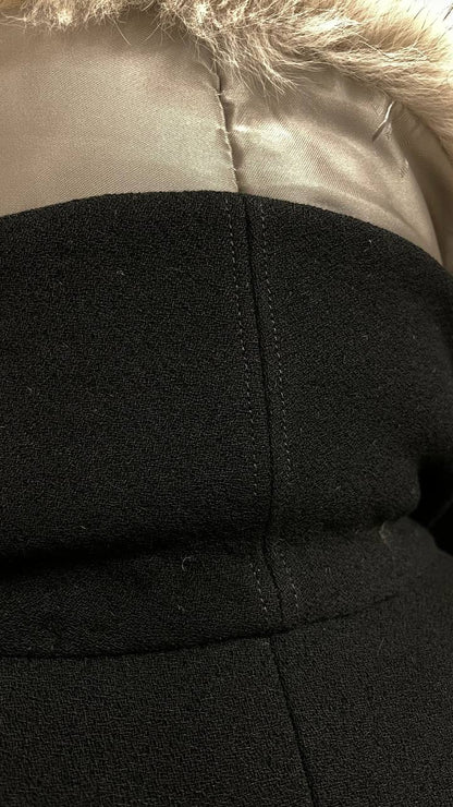 Cappotto vintage sartoriale doppiopetto in crepe con collo in volpe - tg.44/46