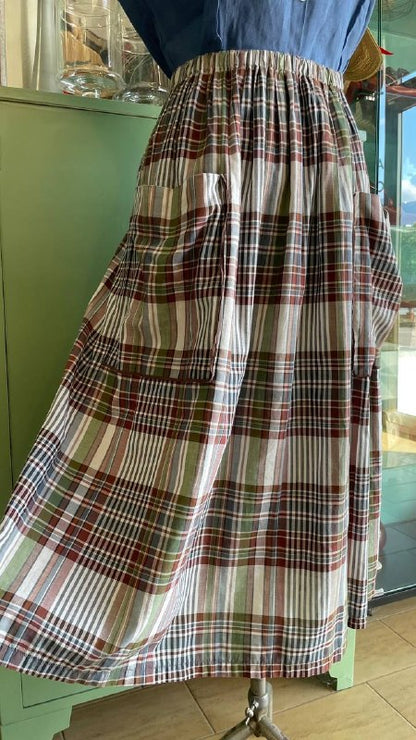 Gonna tartan estiva anni 80 in cotone - vita elastica