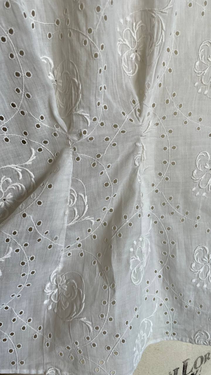 Camicetta anni 40 in cotone con ricamo Sangallo - tg.L/XL