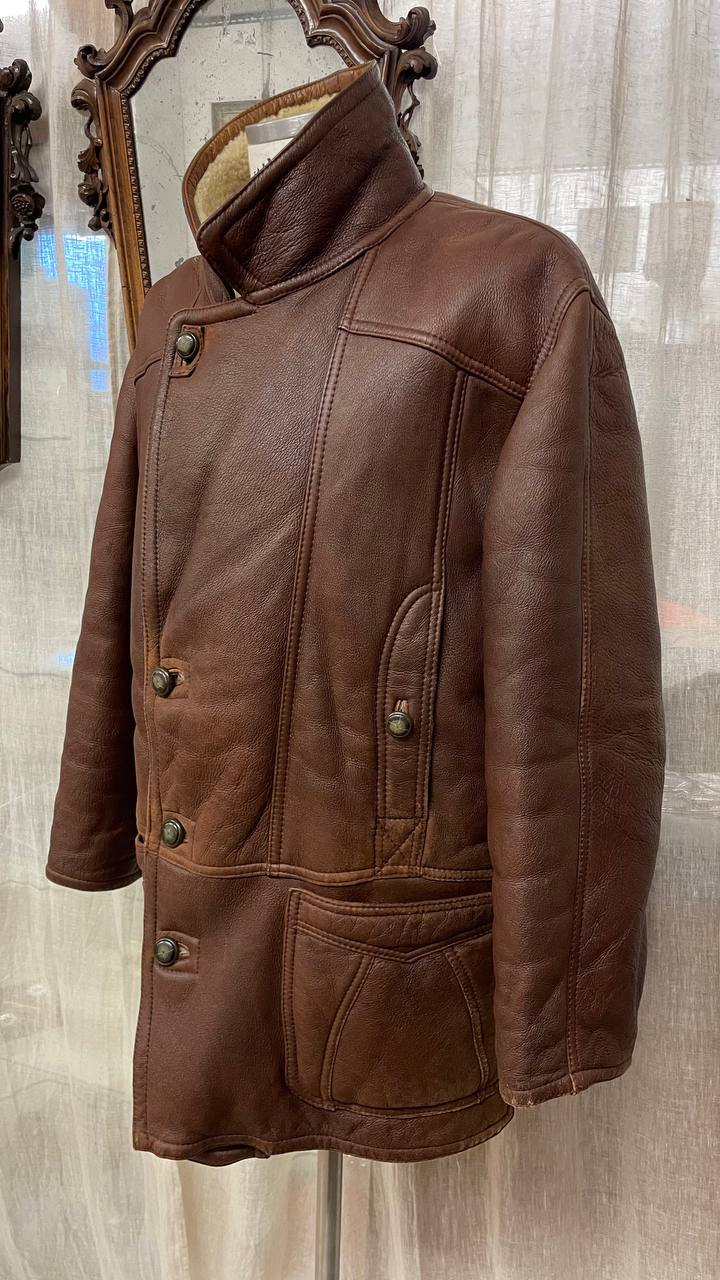 Montone fine 80s - Shearling col.cioccolato - pelle liscia esternamente - tg.52 over