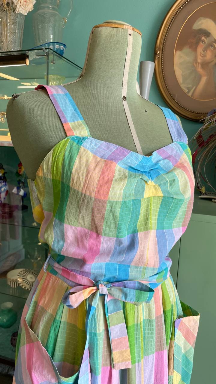 Abitino cotone 1980s does 1950s quadretti arcobaleno - tg.46