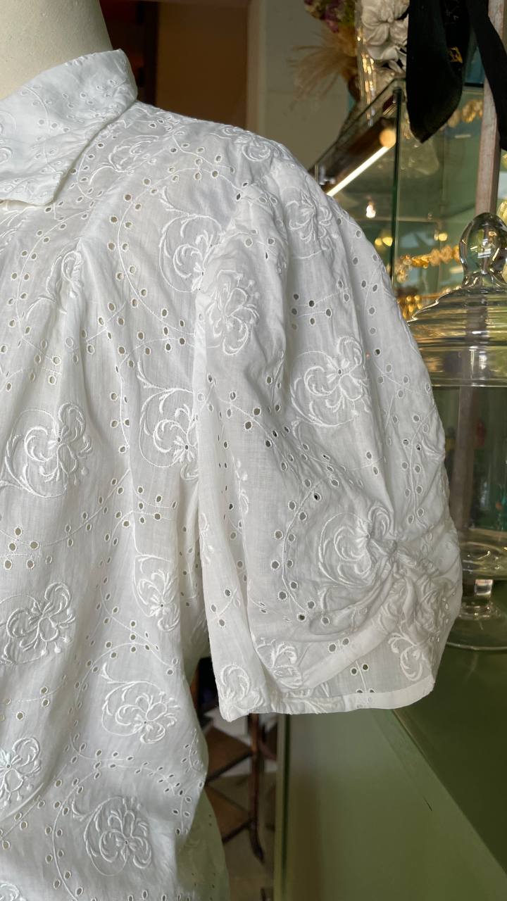 Camicetta anni 40 in cotone con ricamo Sangallo - tg.L/XL