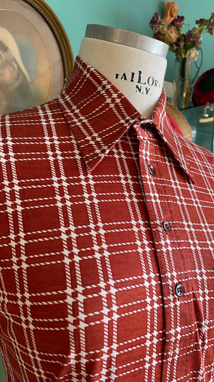 Polo vintage shirt deadstock anni '70 unisex a quadri ruggine