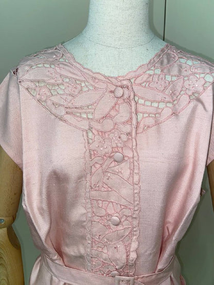 Scamiciato rosa in shantung di seta. tg. 58, deadstock