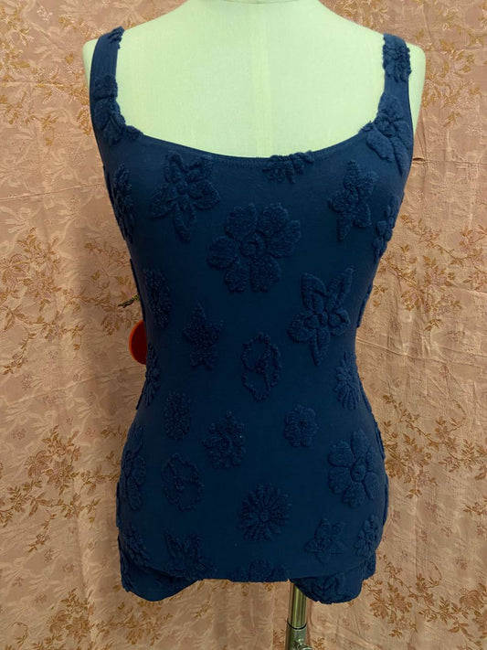 Costume intero in cotone blu con pantaloncino, linea "South Pacific" di Silvy - deadstock