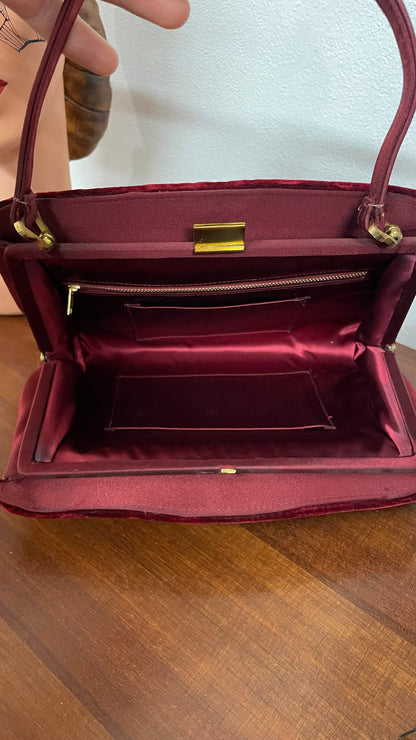 Borsetta fine anni 50 in seta e velluto col.bordeaux