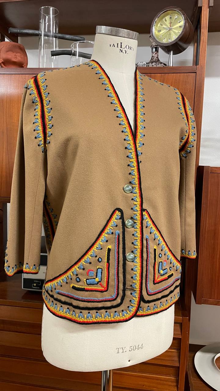 Giacchino folk anni 70 in panno di lana stile messicano - tg.M/L