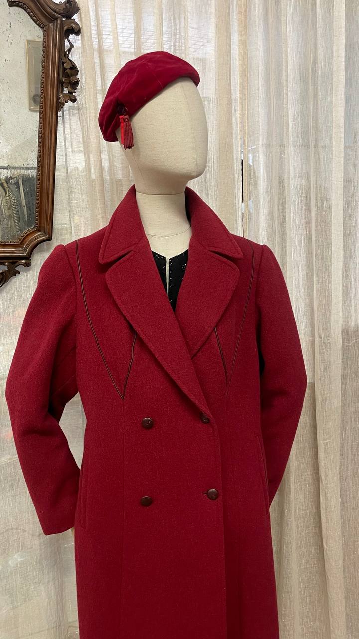 Cappotto doppiopetto anni 80 in lana borgogna - tg.44/46