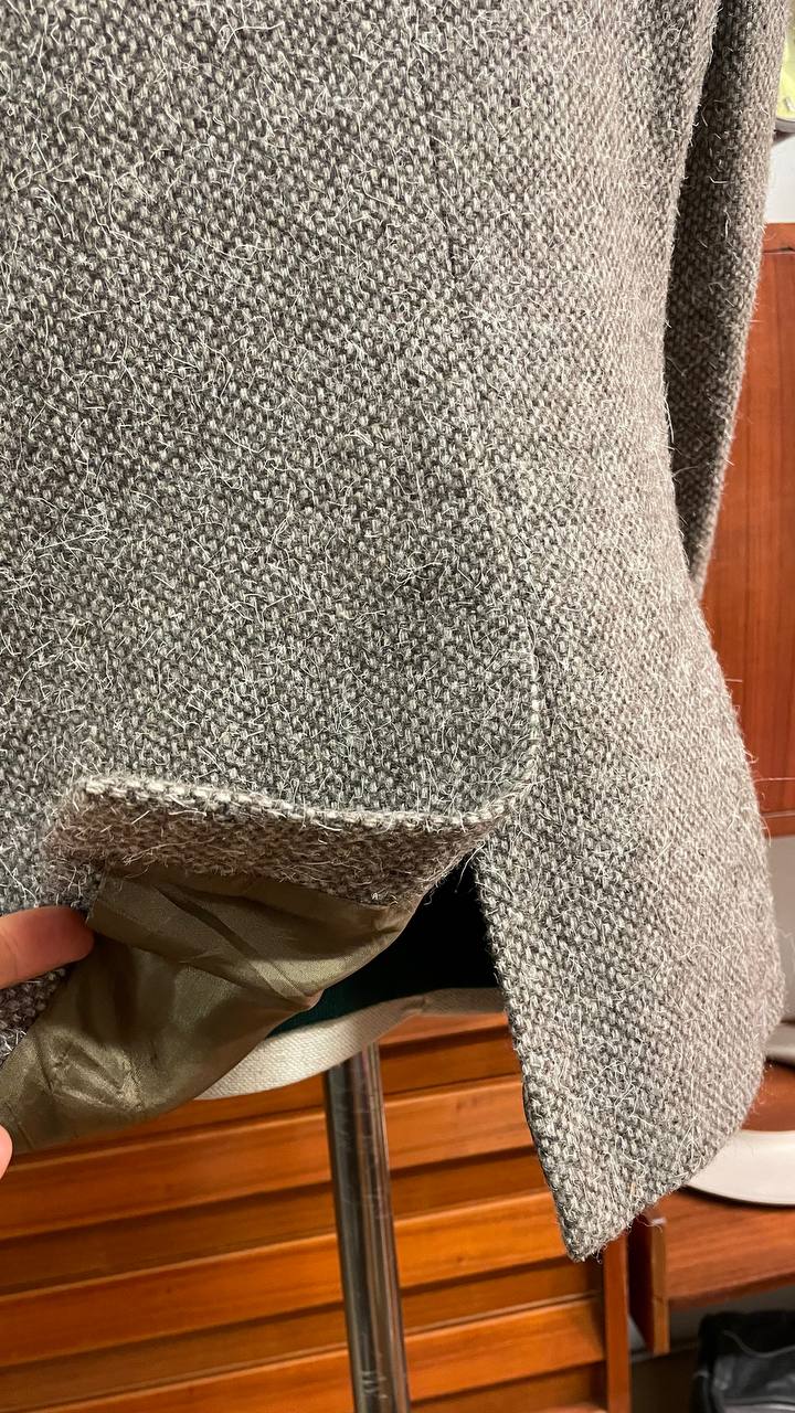 Blazer anni 80 strutturato doppiopetto in lana con dettagli in pelle - tg. 44