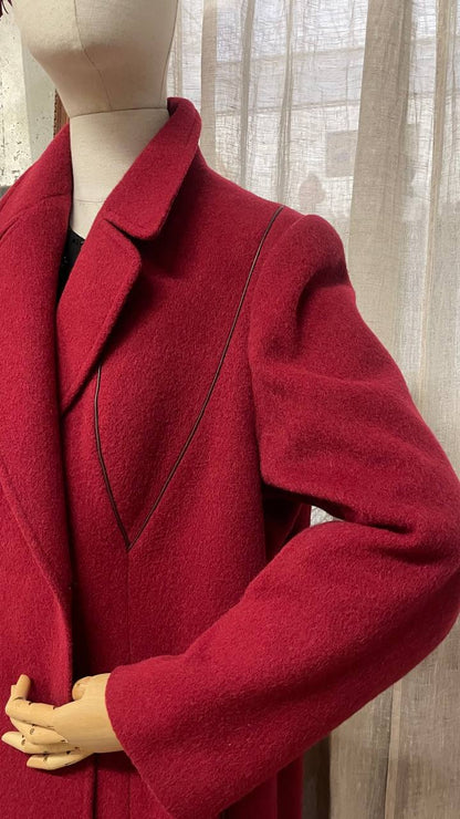 Cappotto doppiopetto anni 80 in lana borgogna - tg.44/46