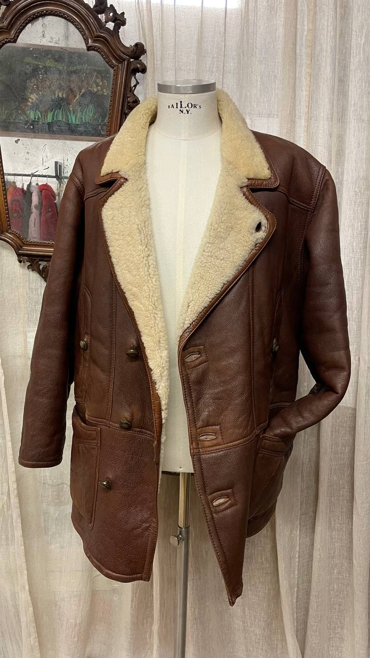 Montone fine 80s - Shearling col.cioccolato - pelle liscia esternamente - tg.52 over