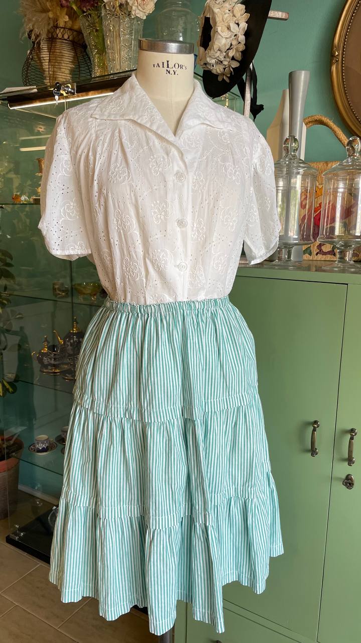 Gonna in cotone a balze - righe verde/bianche tg.M/L