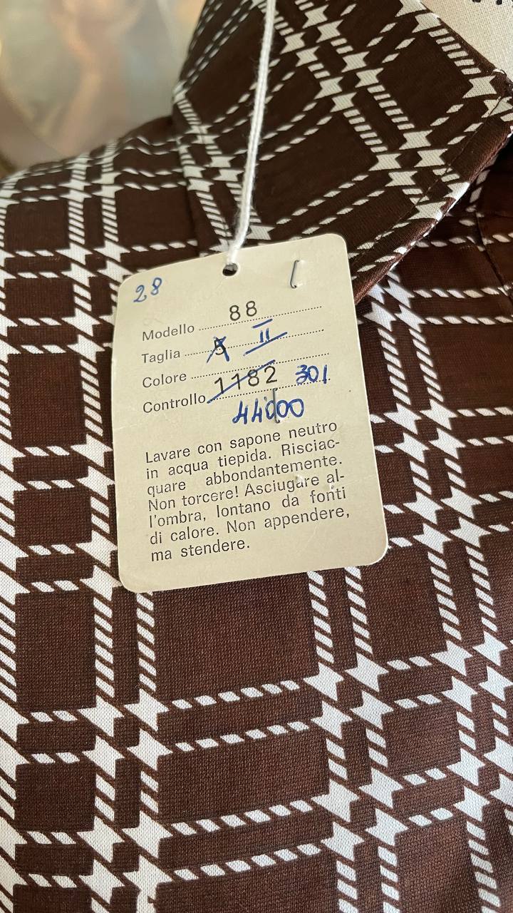 Polo vintage shirt deadstock anni '70 unisex a quadri marrone