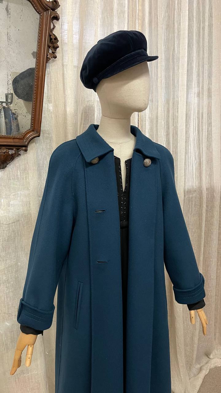 Cappotto anni 80 in pura lana vergine col.ottanio - tg.42/44