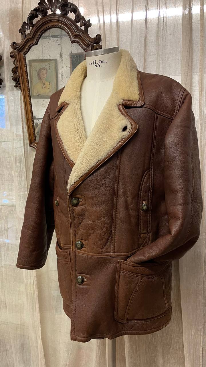 Montone fine 80s - Shearling col.cioccolato - pelle liscia esternamente - tg.52 over