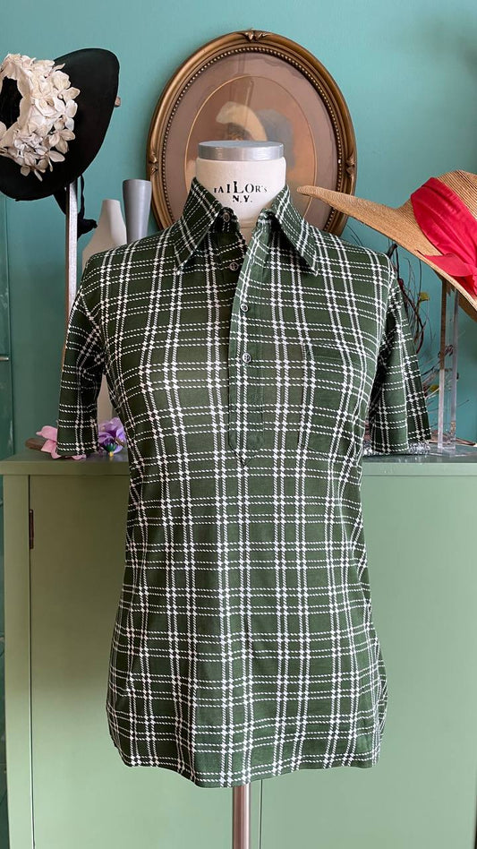 Polo vintage shirt deadstock anni '70 unisex a quadri verde