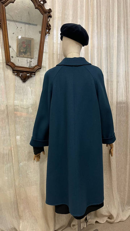 Cappotto anni 80 in pura lana vergine col.ottanio - tg.42/44