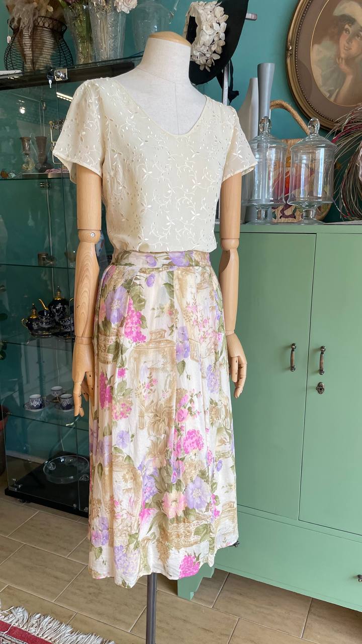 Gonna sartoriale in seta 100€ - stampa romantica - tg.S