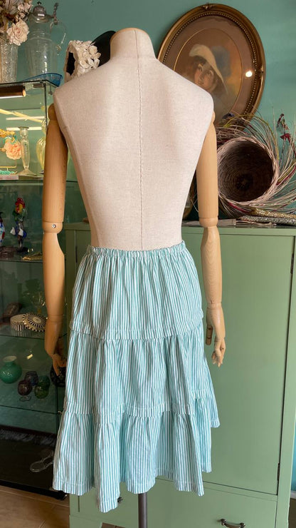 Gonna in cotone a balze - righe verde/bianche tg.M/L