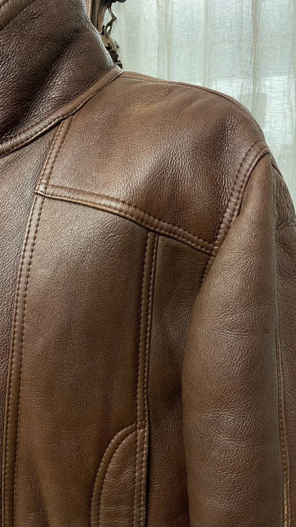 Montone fine 80s - Shearling col.cioccolato - pelle liscia esternamente - tg.52 over