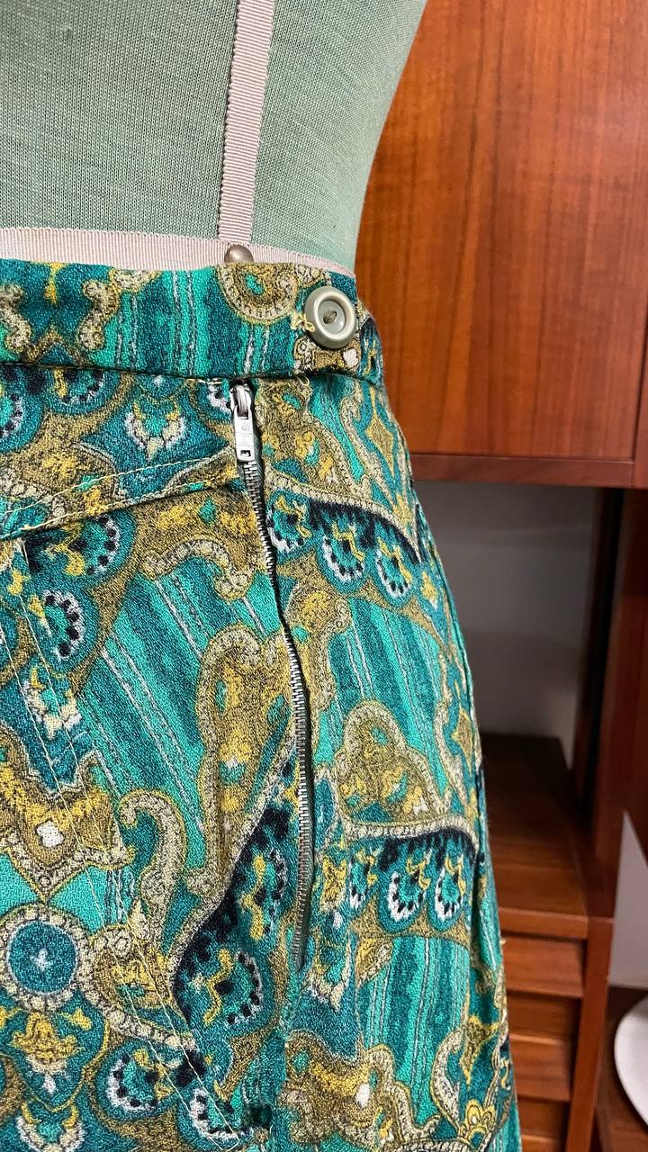 Gonna pantalone primi anni 80 in flanella leggera - stampa paisley- tg.46