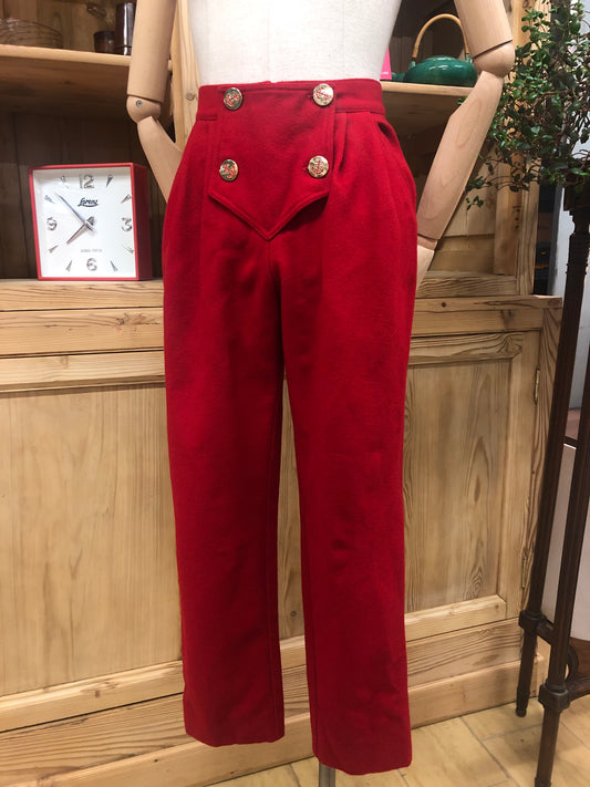 Pantaloni anni 80 in lana con chiusura alla marinara e bottoni con ancora