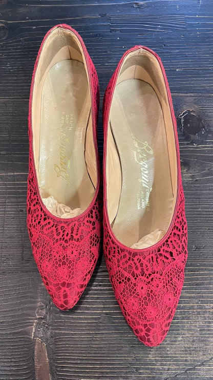 Decollete col.Burgundy fine anni 50 in raso di seta e pizzo - nr. 39,5/40