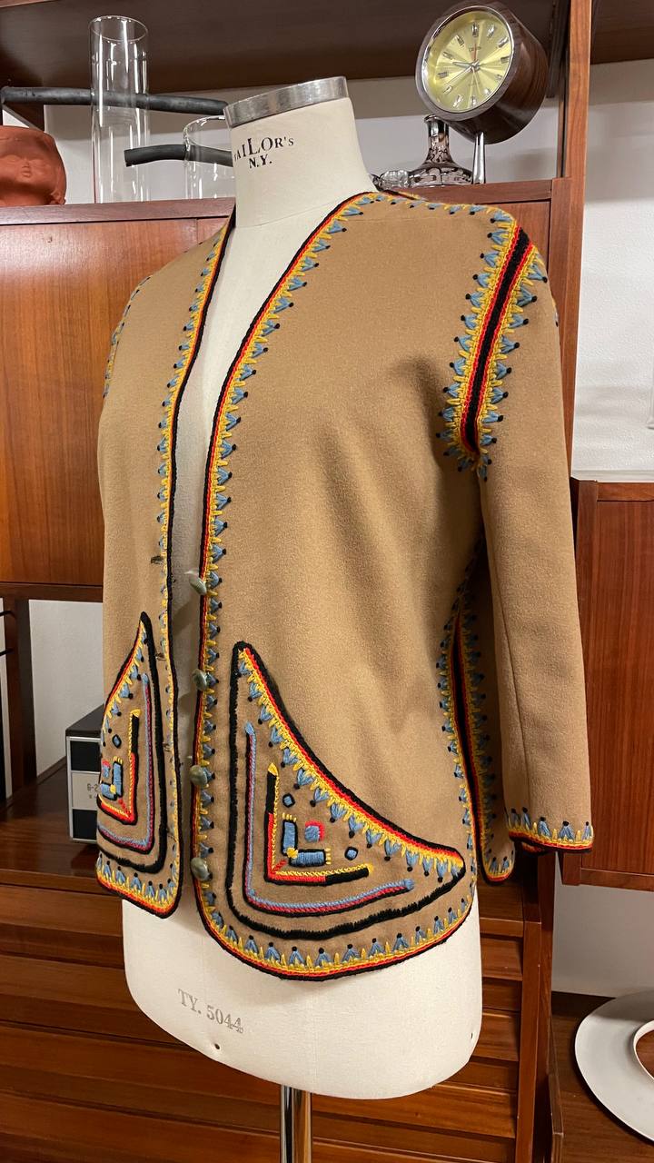Giacchino folk anni 70 in panno di lana stile messicano - tg.M/L