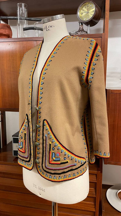 Giacchino folk anni 70 in panno di lana stile messicano - tg.M/L