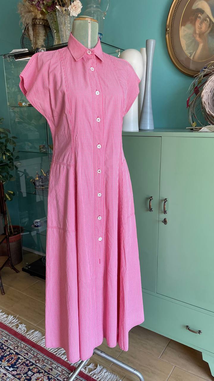 Abito anni 90 Aspesi - made in Italy - cotone a quadretti rosso/rosa - tg.44/46