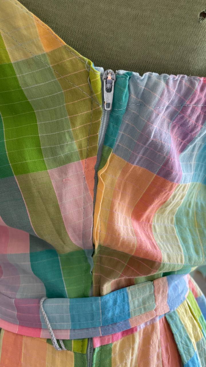 Abitino cotone 1980s does 1950s quadretti arcobaleno - tg.46
