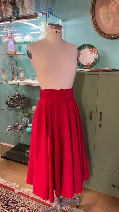 Gonna a ruota piena anni 50 in velluto rosso Carminio - tg.XS/M