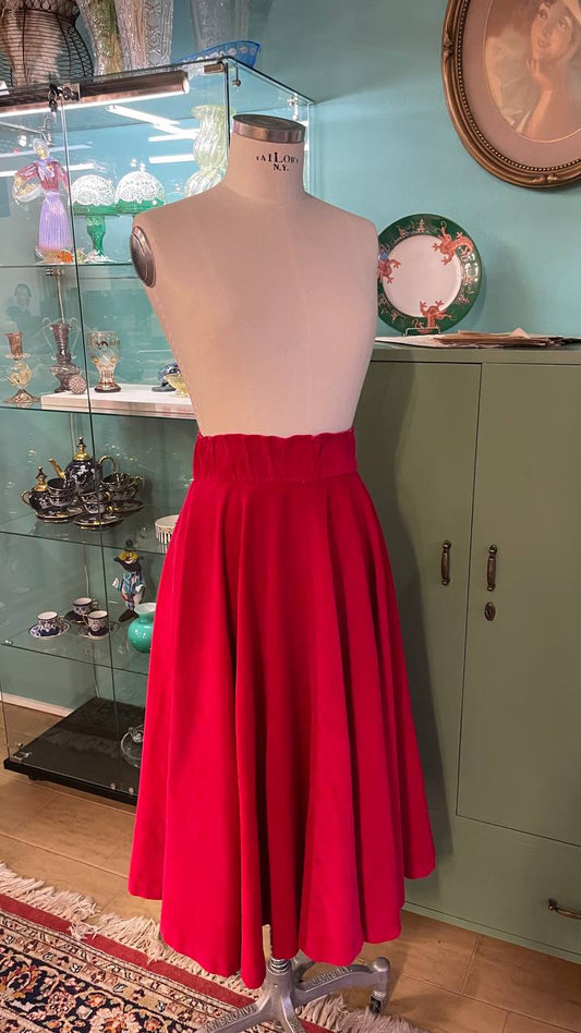 Gonna a ruota piena anni 50 in velluto rosso Carminio - tg.XS/M