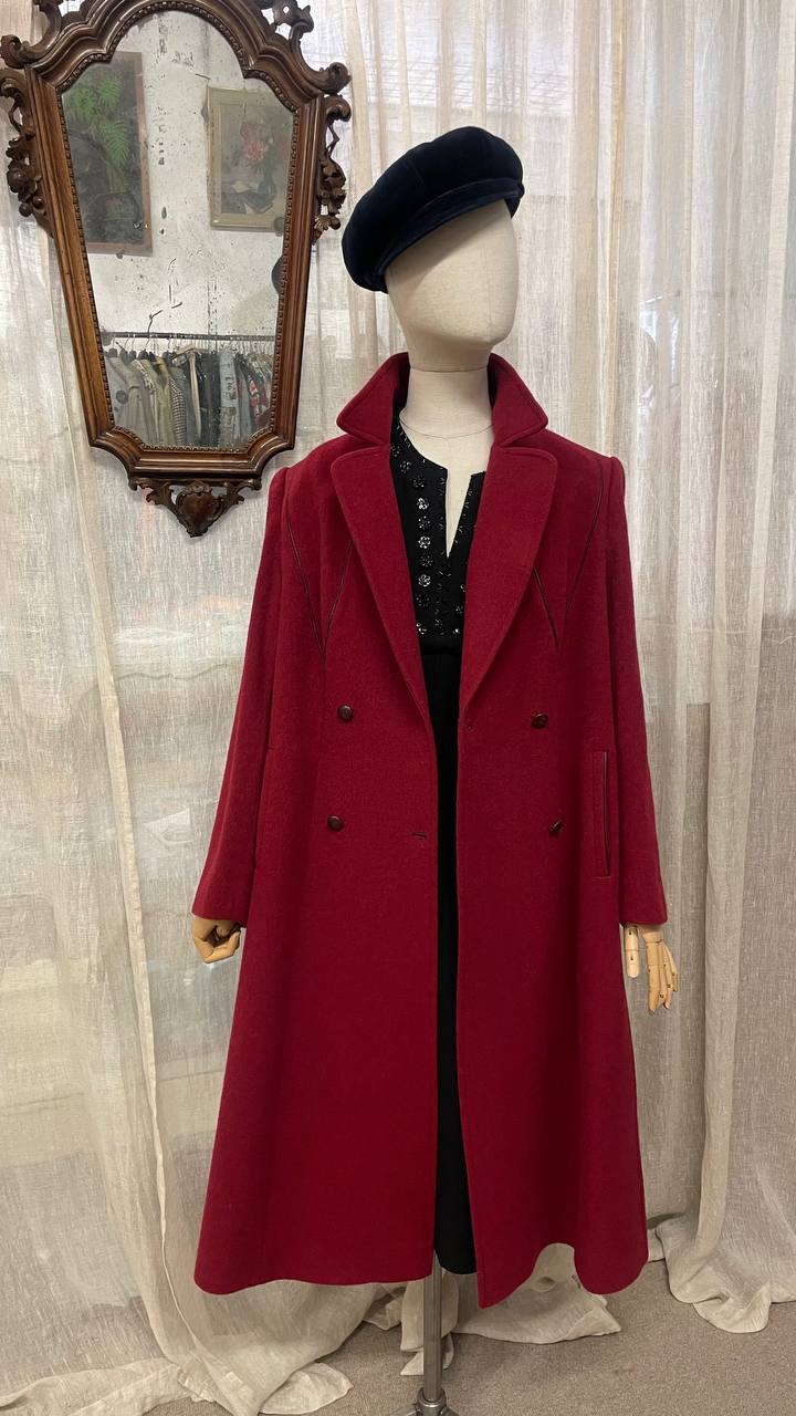 Cappotto doppiopetto anni 80 in lana borgogna - tg.44/46