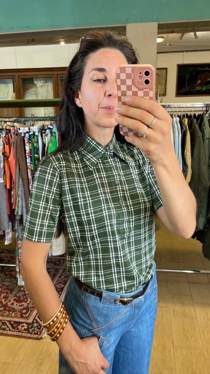 Polo vintage shirt deadstock anni '70 unisex a quadri verde