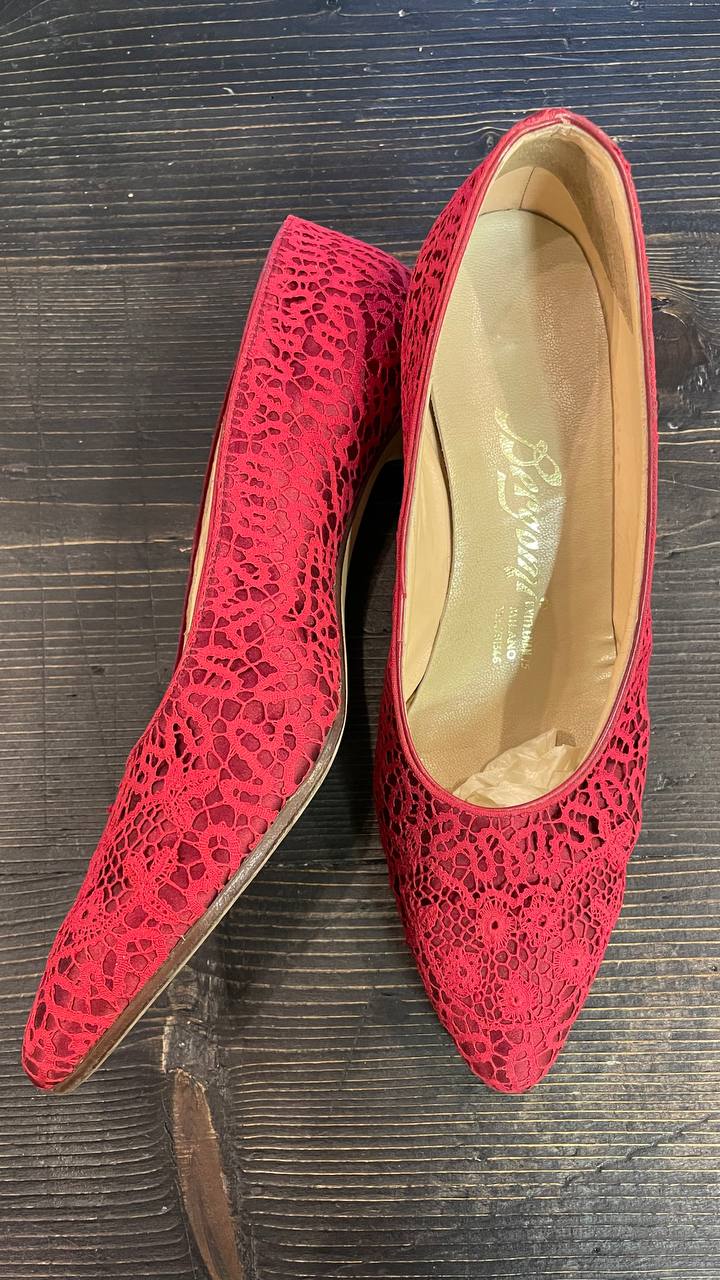 Decollete col.Burgundy fine anni 50 in raso di seta e pizzo - nr. 39,5/40