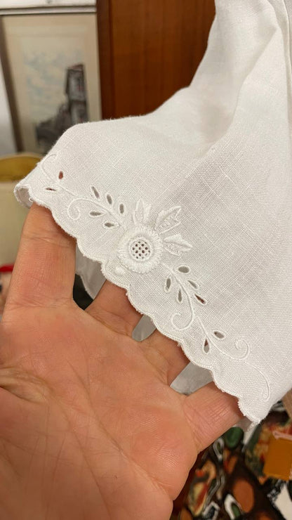 Camicia romantica in cotone/lino anni 50/60 ricamata a mano tg.48