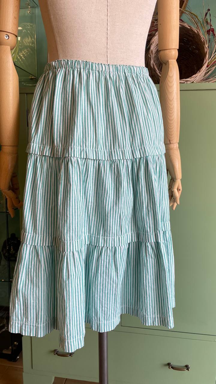 Gonna in cotone a balze - righe verde/bianche tg.M/L