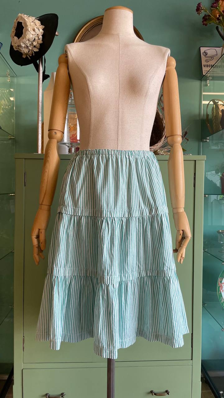 Gonna in cotone a balze - righe verde/bianche tg.M/L