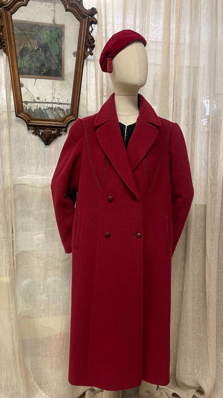 Cappotto doppiopetto anni 80 in lana borgogna - tg.44/46