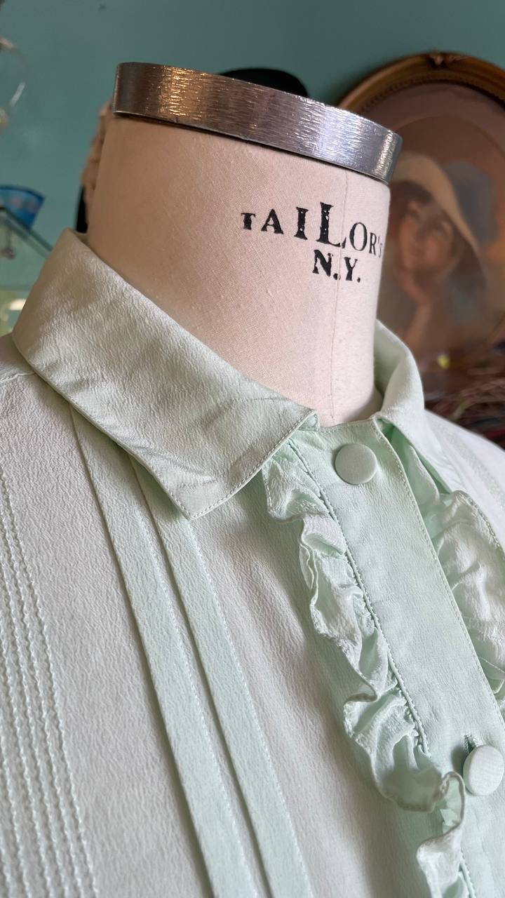 Camicia 100% seta verde pastello tg.S/M