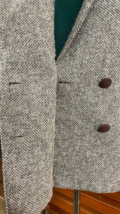 Blazer anni 80 strutturato doppiopetto in lana con dettagli in pelle - tg. 44