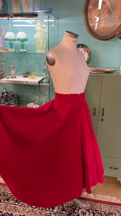 Gonna a ruota piena anni 50 in velluto rosso Carminio - tg.XS/M