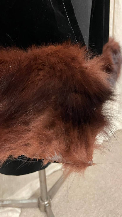 Cappotto fine anni 50 in velluto nero mod.zarina con bordi in pelliccia - tg.xs/s