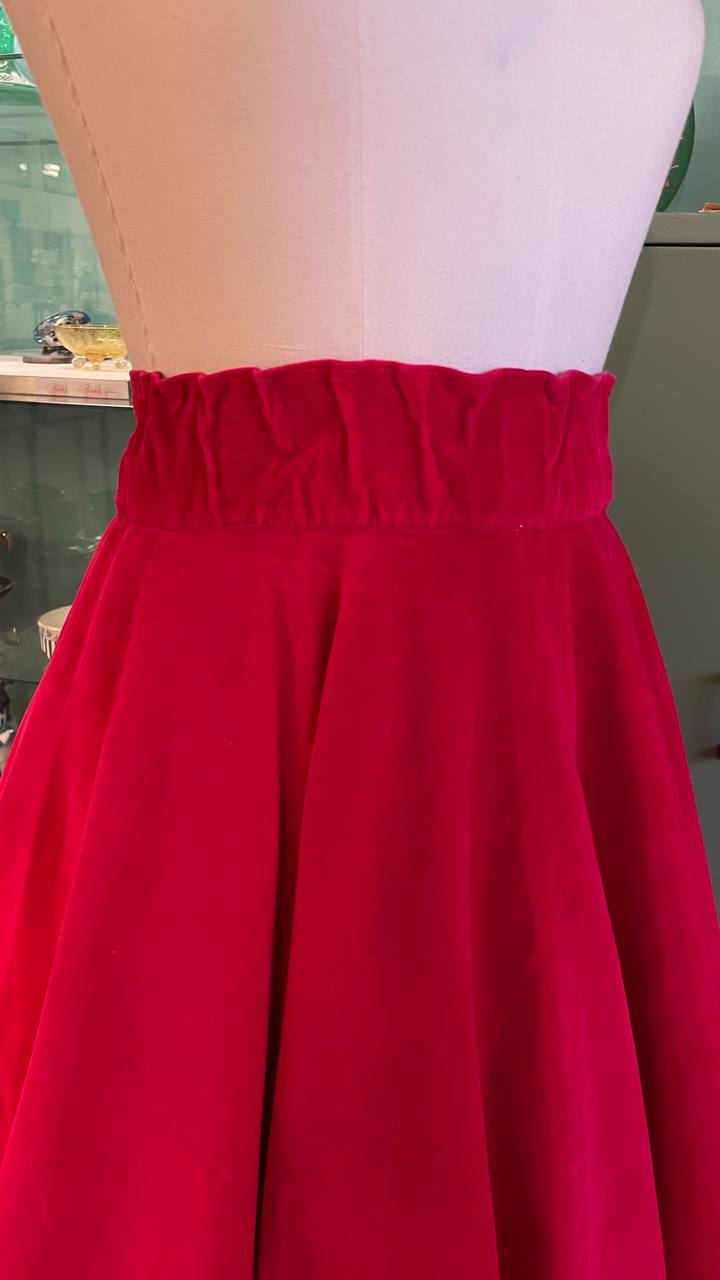 Gonna a ruota piena anni 50 in velluto rosso Carminio - tg.XS/M